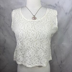 Vintage 90s Y2k Ivory Lace sheer Blouse Womens L Romantic Cottagecore Whimsigoth